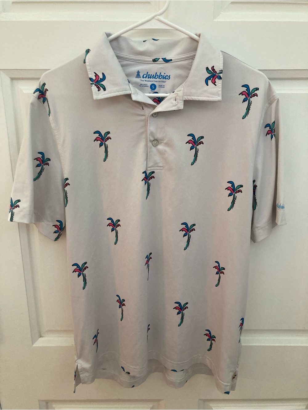 chubbies white Polo with Teal & Pink Palm Motifs